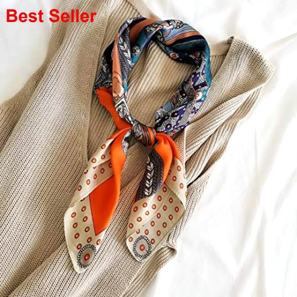 Silk Feeling Scarf Medium Square Satin Head Scarf for Women